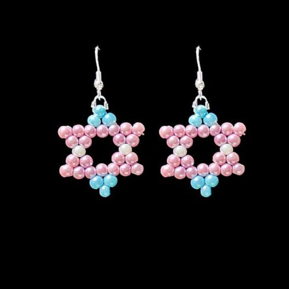 Star Pink White Blue Earrings-Posts-Gold
